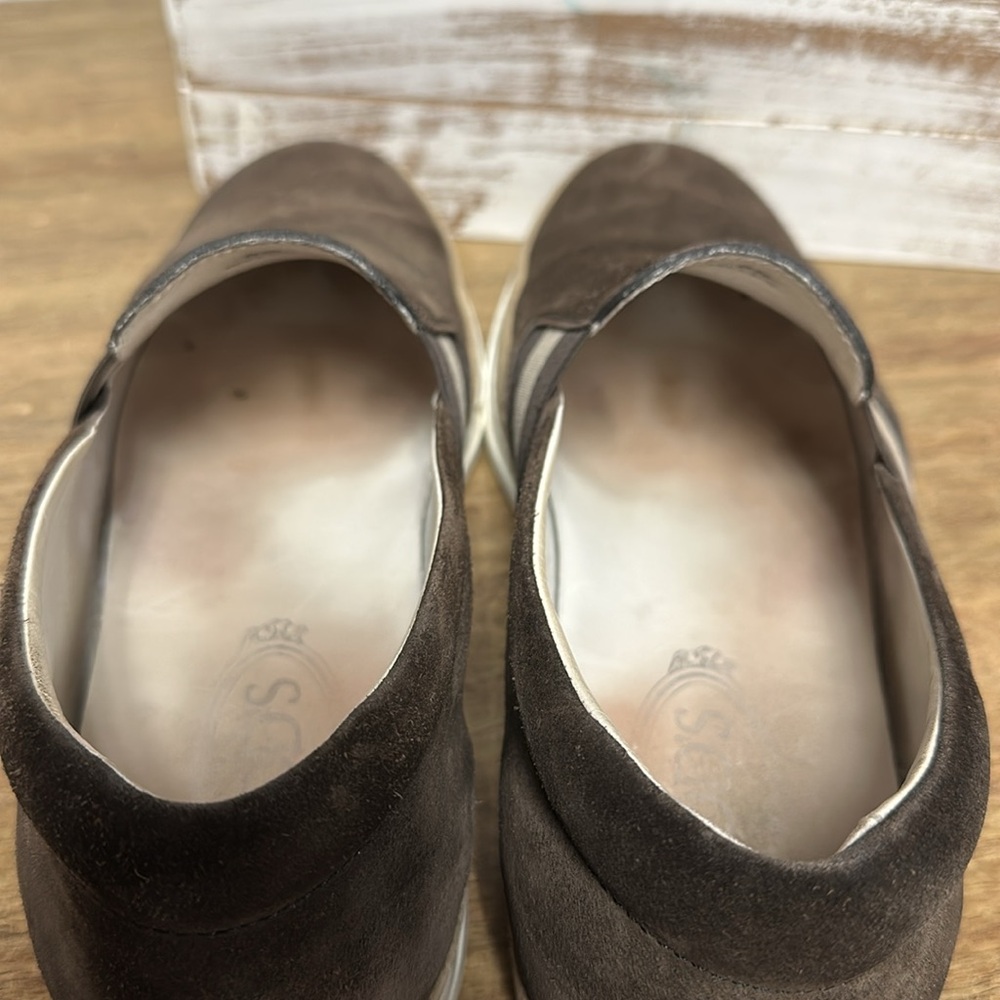 Tod's Brown Suede Slip-On Loafers with Webbed Stripes - Picture 8 of 10